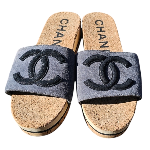 Chanel Suede and Cork Slides - Picture 1 of 8